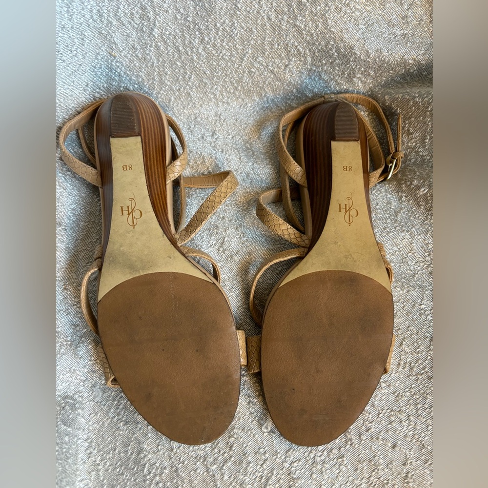 Cole Haan Textured Strappy Tan 1.5" Wedge Leather Sandal Size‎ 8 - Picture 4 of 9
